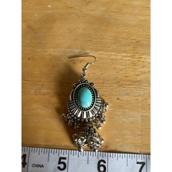 Turquoise Style Earrings Silver Tone costume Southwestern Cowgirl Rodeo Boho - Picture 6 of 7